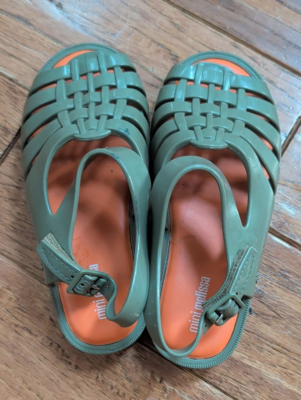 Mini Melissa Olive Green Jelly Fisherman Sandals with Orange Insole